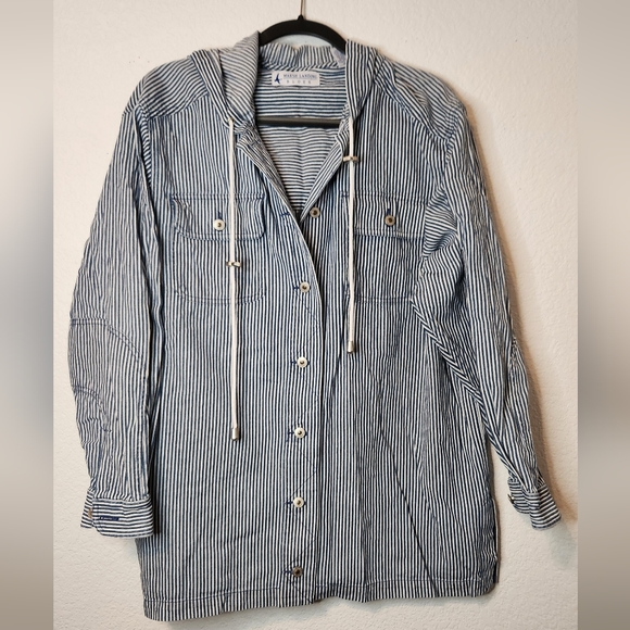 Vintage Marsh Landing Lightweight Blue‎ Striped Jacket, Size L - Picture 1 of 8